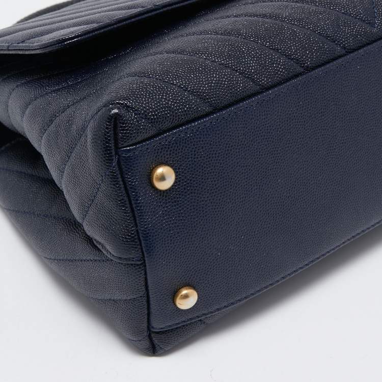 Pre Owned Chanel Blue Quilted Caviar Leather and Lizard Medium Coco Flap Top Handle Bag