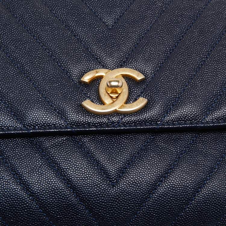 Pre Owned Chanel Blue Quilted Caviar Leather and Lizard Medium Coco Flap Top Handle Bag