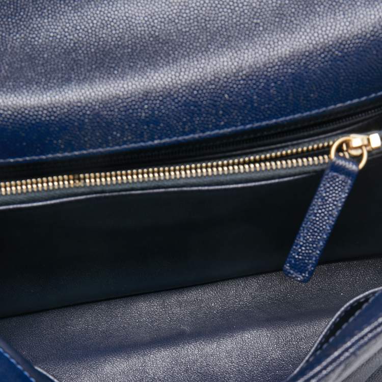 Pre Owned Chanel Blue Quilted Caviar Leather and Lizard Medium Coco Flap Top Handle Bag