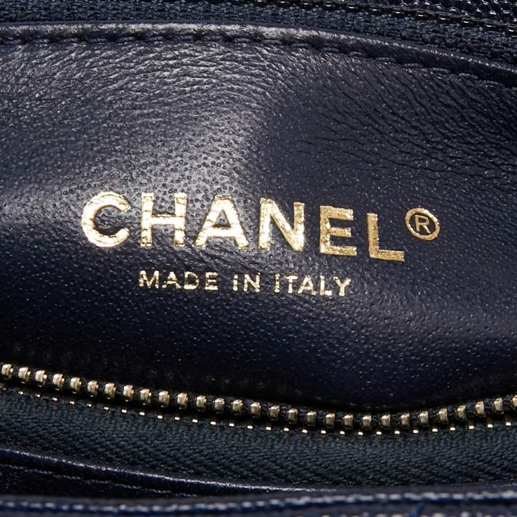 Pre Owned Chanel Blue Quilted Caviar Leather and Lizard Medium Coco Flap Top Handle Bag