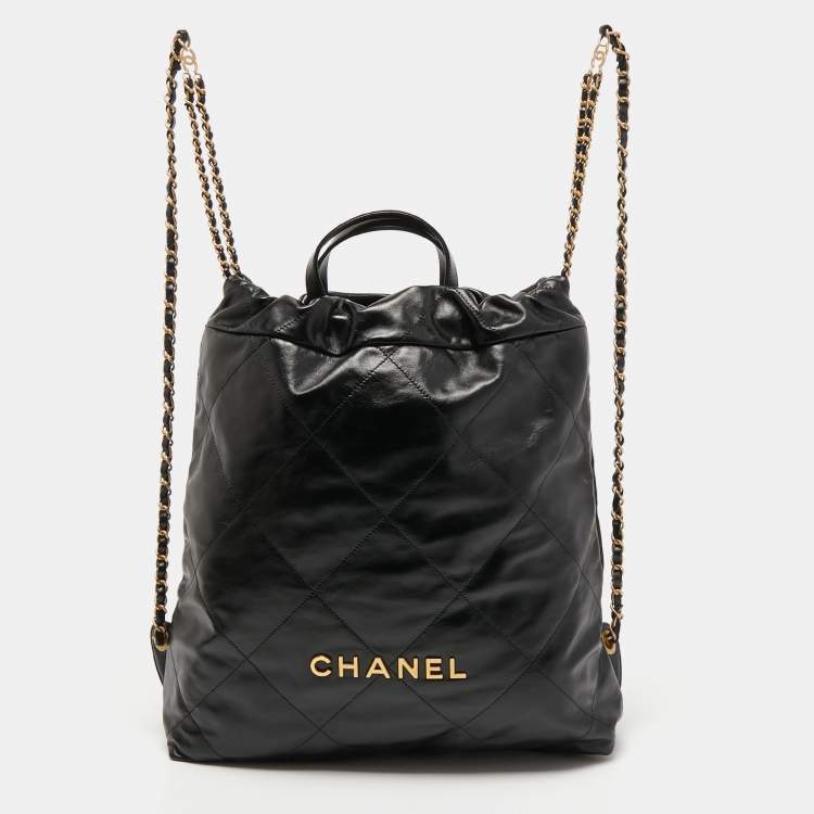 Chanel Black Shiny Quilted Leather 22 Backpack Chanel | The Luxury Closet
