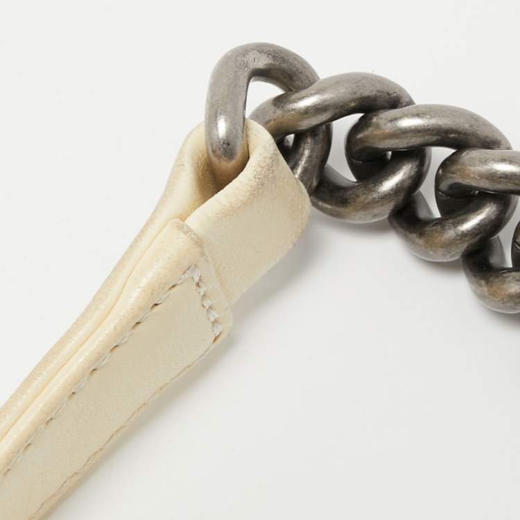 Pre Owned Chanel Cream/Red Quilted Leather Large Boy Flap Bag