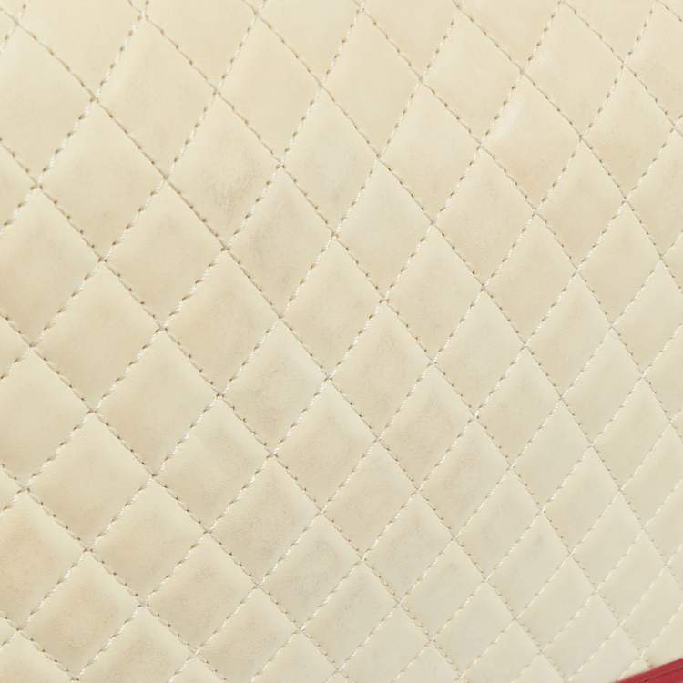 Pre Owned Chanel Cream/Red Quilted Leather Large Boy Flap Bag