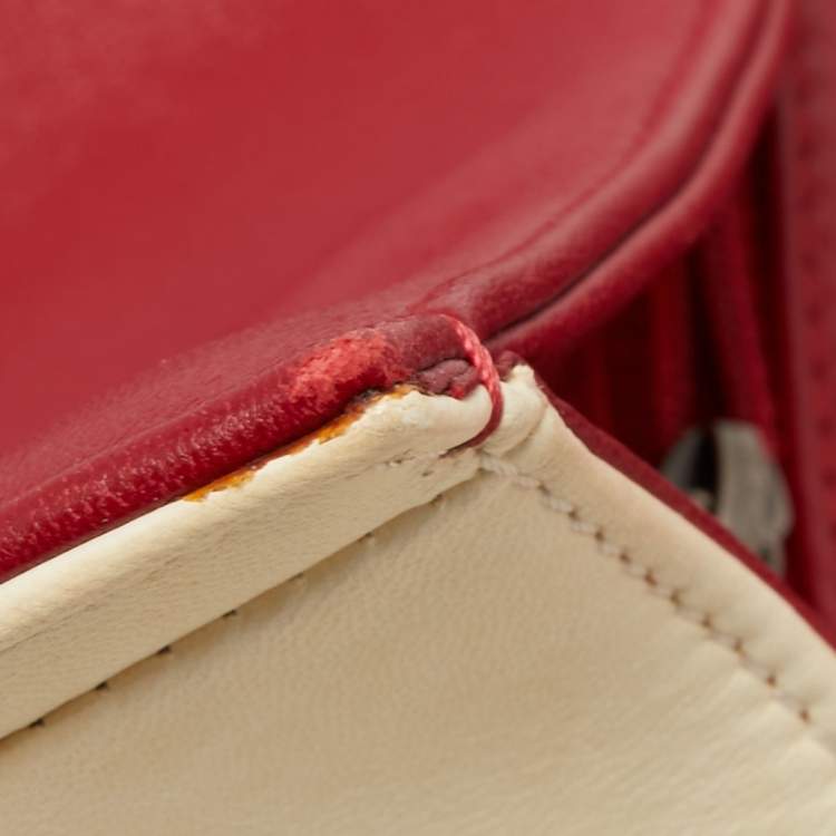 Pre Owned Chanel Cream/Red Quilted Leather Large Boy Flap Bag