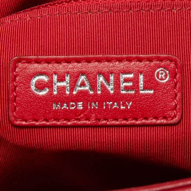 Pre Owned Chanel Cream/Red Quilted Leather Large Boy Flap Bag