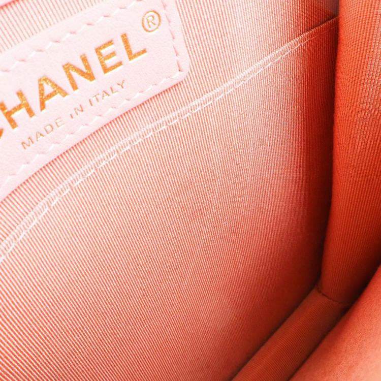 Pre Owned Chanel Pink Tweed Leather North South Boy Shoulder Bag