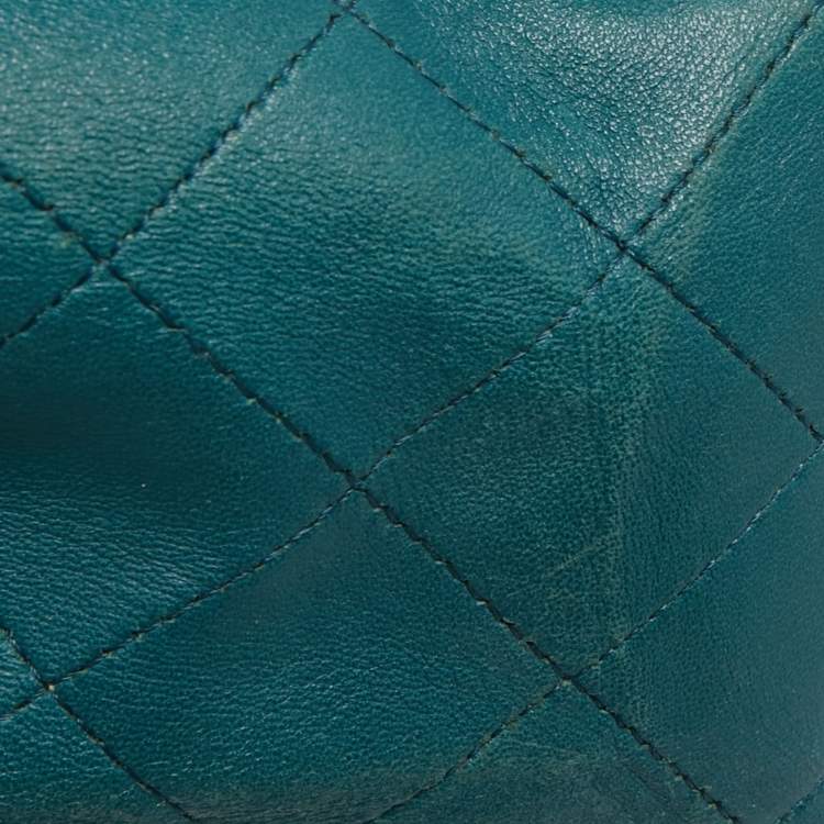 Pre Owned Chanel Teal Blue Quilted Leather Maxi Classic Single Flap Shoulder Bag