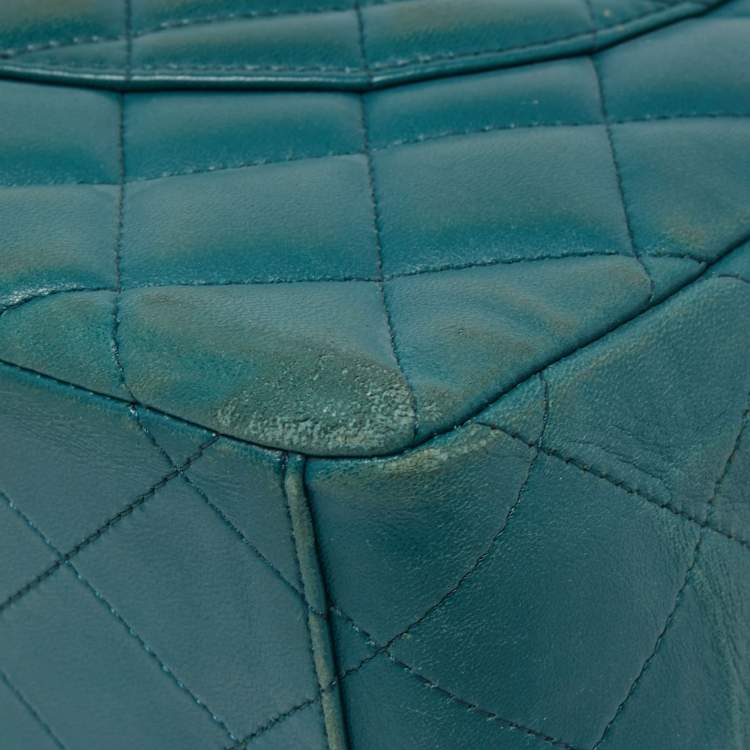 Pre Owned Chanel Teal Blue Quilted Leather Maxi Classic Single Flap Shoulder Bag