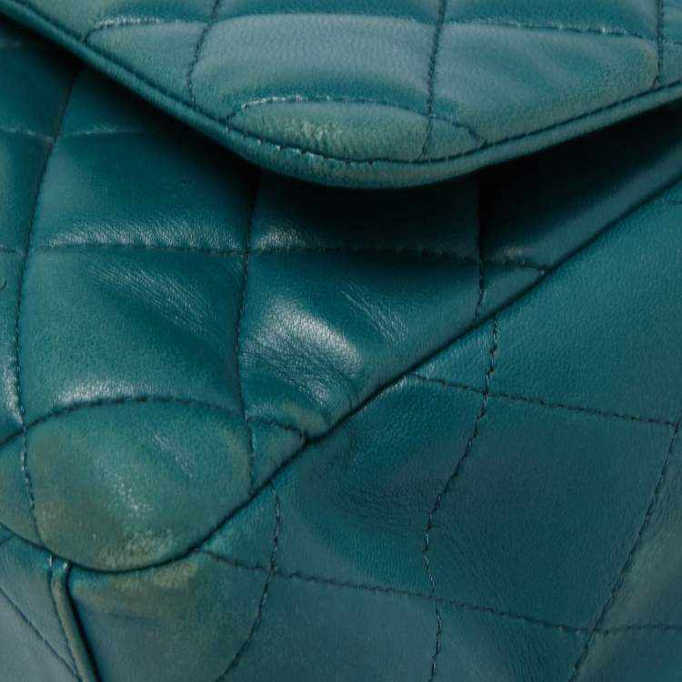 Pre Owned Chanel Teal Blue Quilted Leather Maxi Classic Single Flap Shoulder Bag