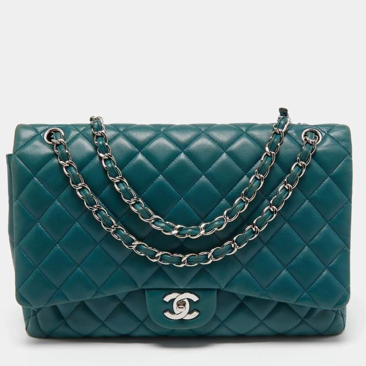 Chanel Teal Blue Quilted Leather Maxi Classic Single Flap Shoulder Bag  Chanel