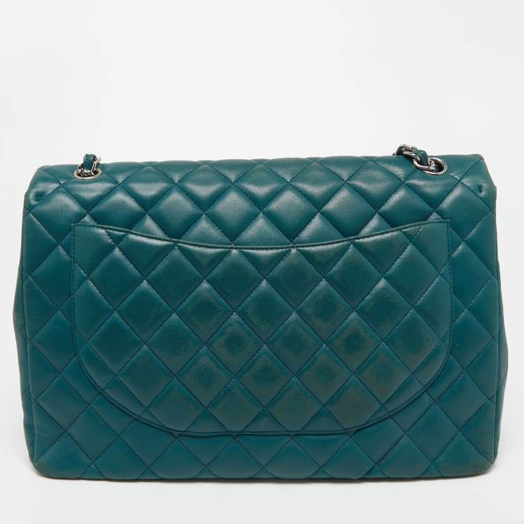 Pre Owned Chanel Teal Blue Quilted Leather Maxi Classic Single Flap Shoulder Bag