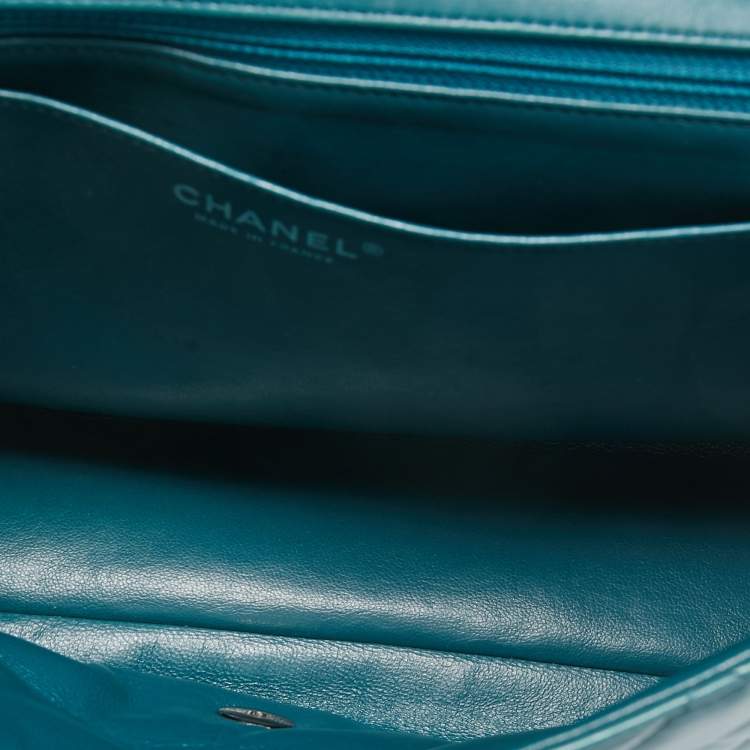 Pre Owned Chanel Teal Blue Quilted Leather Maxi Classic Single Flap Shoulder Bag