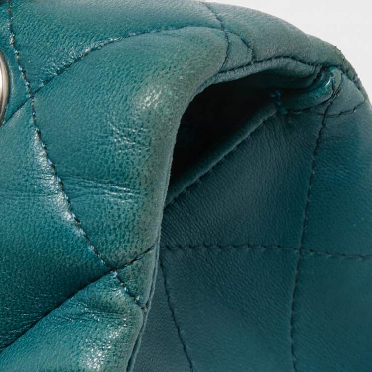 Pre Owned Chanel Teal Blue Quilted Leather Maxi Classic Single Flap Shoulder Bag