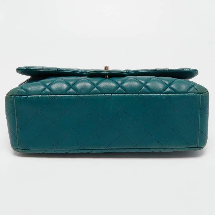 Pre Owned Chanel Teal Blue Quilted Leather Maxi Classic Single Flap Shoulder Bag