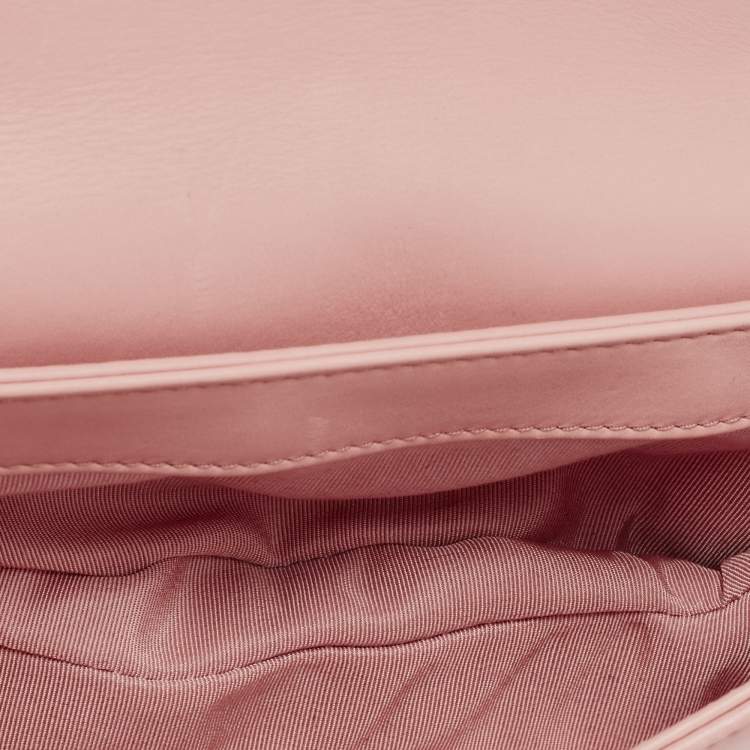 Pre Owned Chanel Pink Chevron Leather CC Studded Flap Bag 