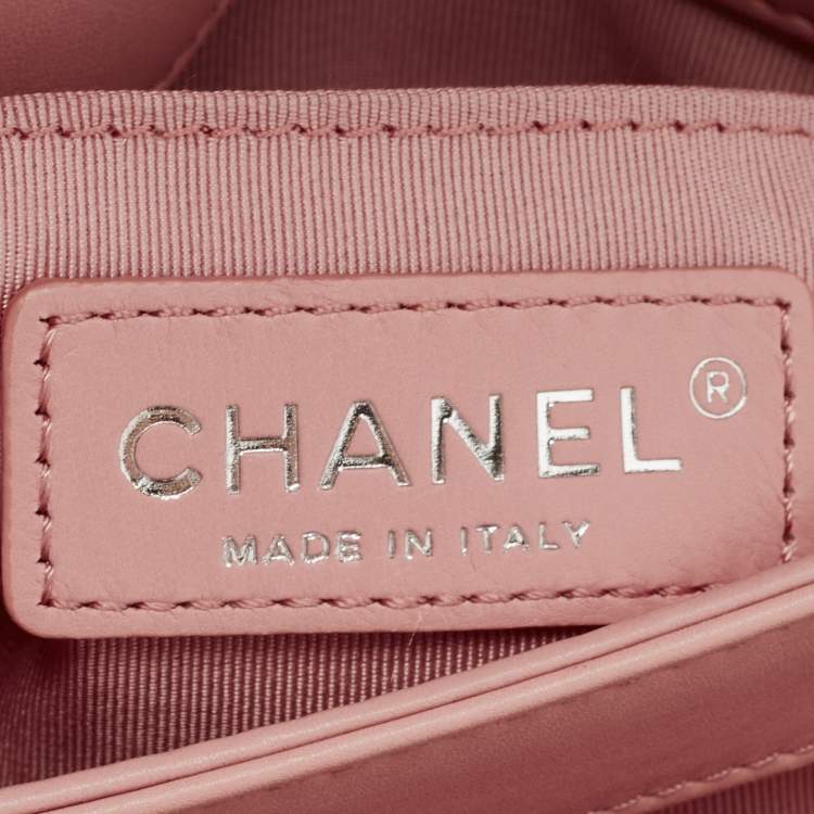 Pre Owned Chanel Pink Chevron Leather CC Studded Flap Bag 