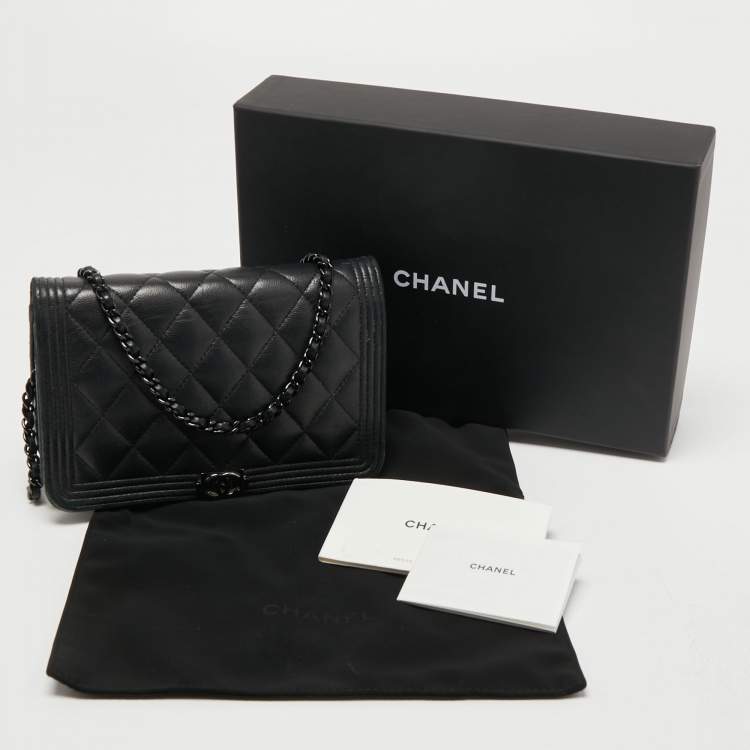 Pre Owned Chanel Black Quilted Leather Boy WOC Bag