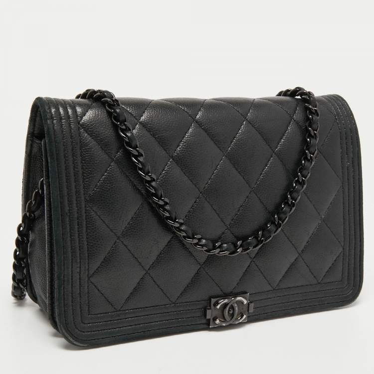 Pre Owned Chanel Black Quilted Leather Boy WOC Bag