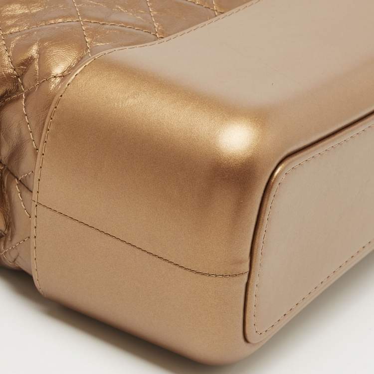 Pre Owned Chanel Metallic Gold Quilted Leather Large Gabrielle Hobo 