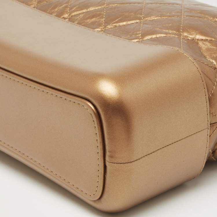 Pre Owned Chanel Metallic Gold Quilted Leather Large Gabrielle Hobo 