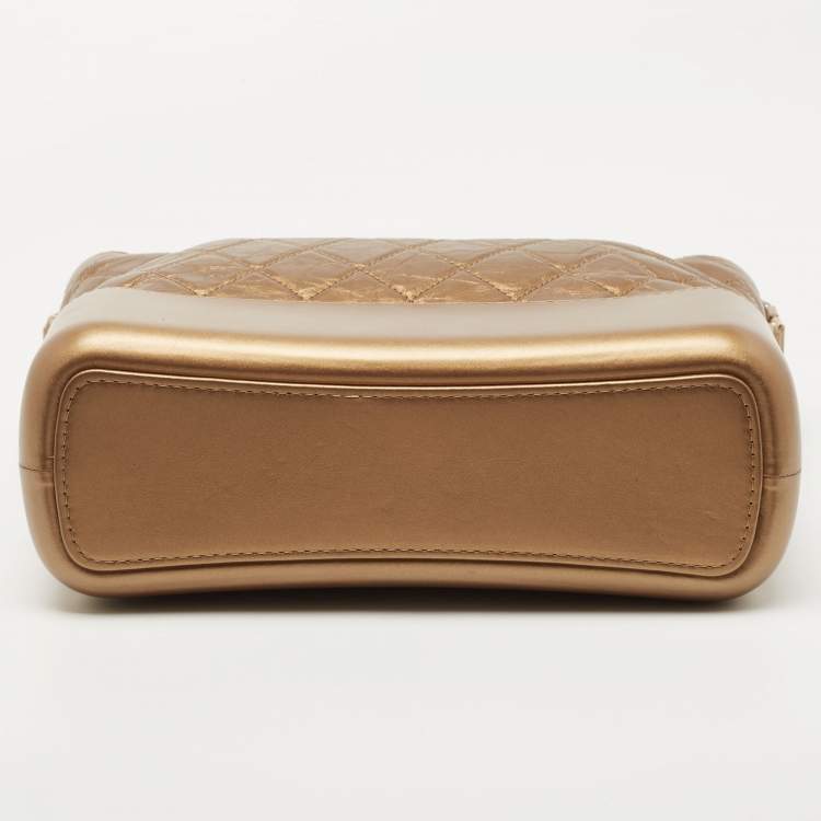 Pre Owned Chanel Metallic Gold Quilted Leather Large Gabrielle Hobo 