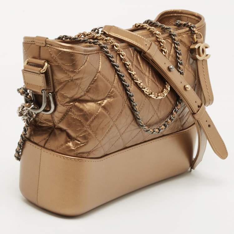 Pre Owned Chanel Metallic Gold Quilted Leather Large Gabrielle Hobo 