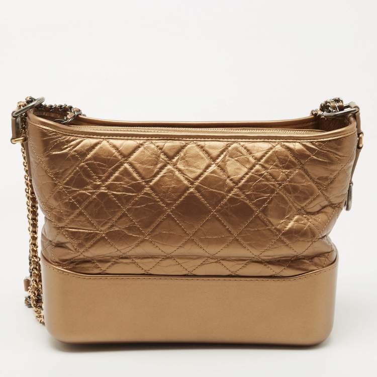 Pre Owned Chanel Metallic Gold Quilted Leather Large Gabrielle Hobo 