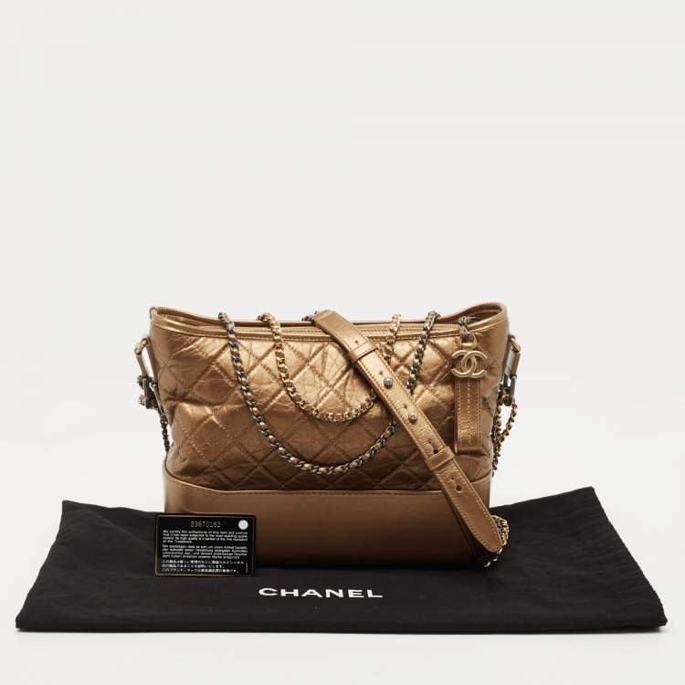 Pre Owned Chanel Metallic Gold Quilted Leather Large Gabrielle Hobo 