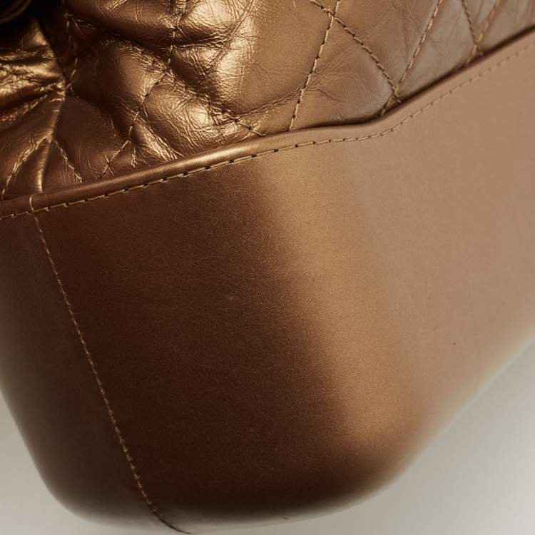 Pre Owned Chanel Metallic Gold Quilted Leather Large Gabrielle Hobo 