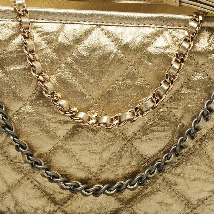 Pre Owned Chanel Metallic Gold Quilted Leather Large Gabrielle Hobo 