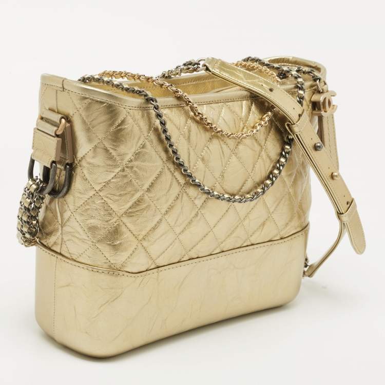 Pre Owned Chanel Metallic Gold Quilted Leather Large Gabrielle Hobo 