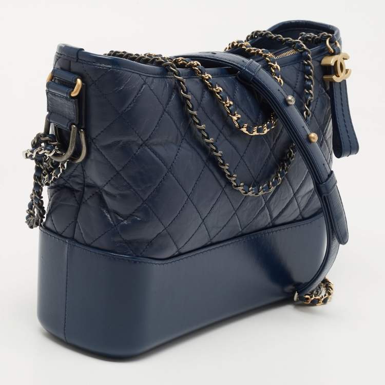 Pre Owned Chanel Blue Quilted Leather Large Gabrielle Hobo 
