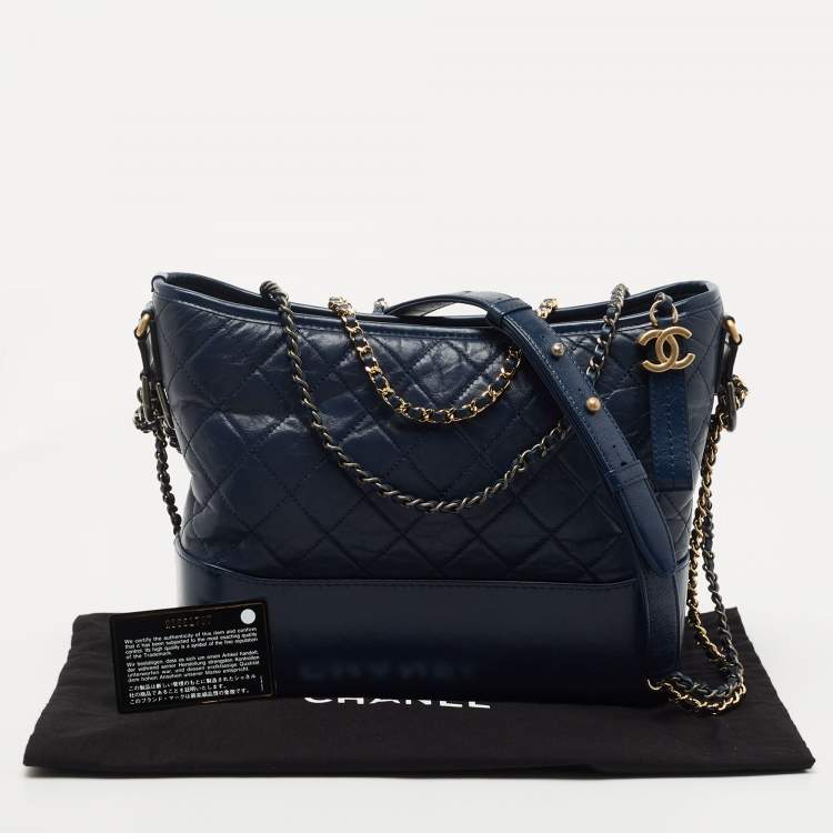 Pre Owned Chanel Blue Quilted Leather Large Gabrielle Hobo 