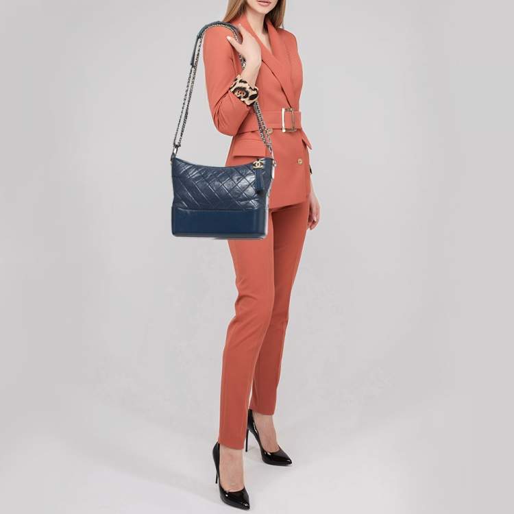 Pre Owned Chanel Blue Quilted Leather Large Gabrielle Hobo 