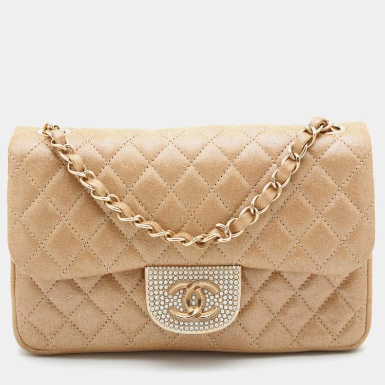 Chanel Metallic Gold Leather Pearl CC Crystal Iridescent Flap Bag Chanel |  The Luxury Closet