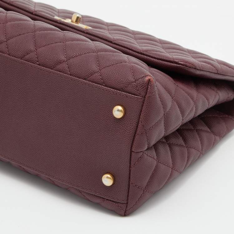 Pre Owned Chanel Burgundy Quilted Caviar Leather and Lizard Coco Flap Top Handle Bag