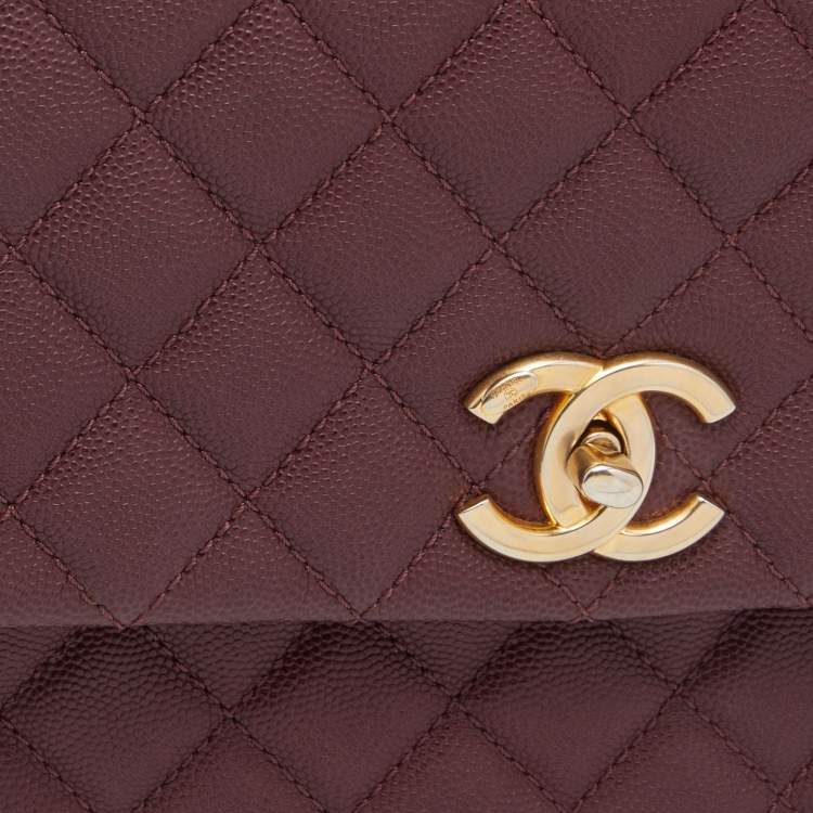 Pre Owned Chanel Burgundy Quilted Caviar Leather and Lizard Coco Flap Top Handle Bag
