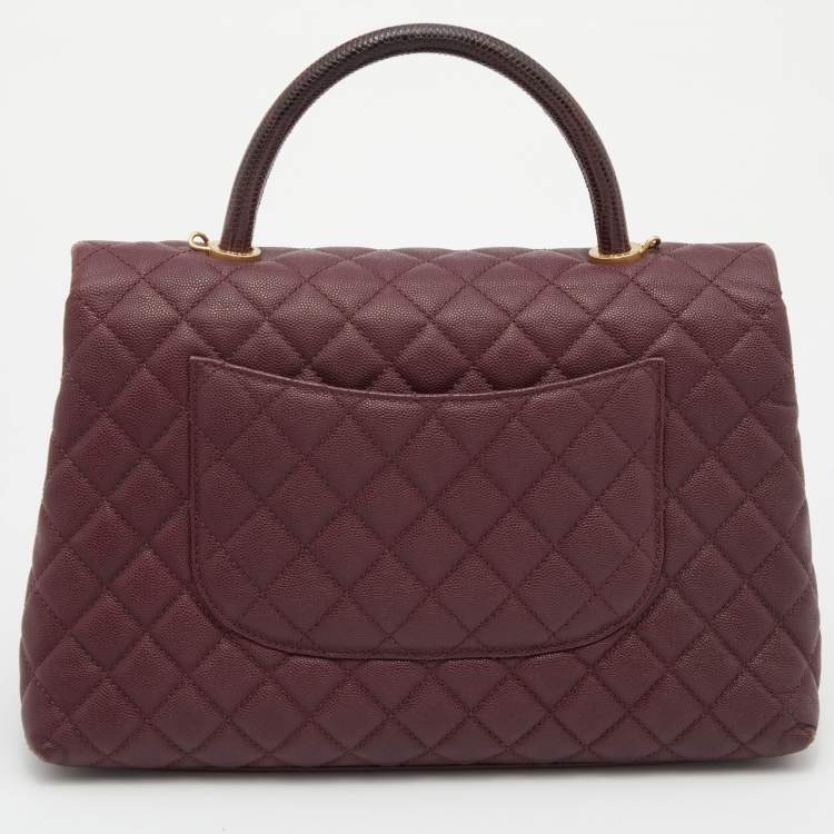 Pre Owned Chanel Burgundy Quilted Caviar Leather and Lizard Coco Flap Top Handle Bag