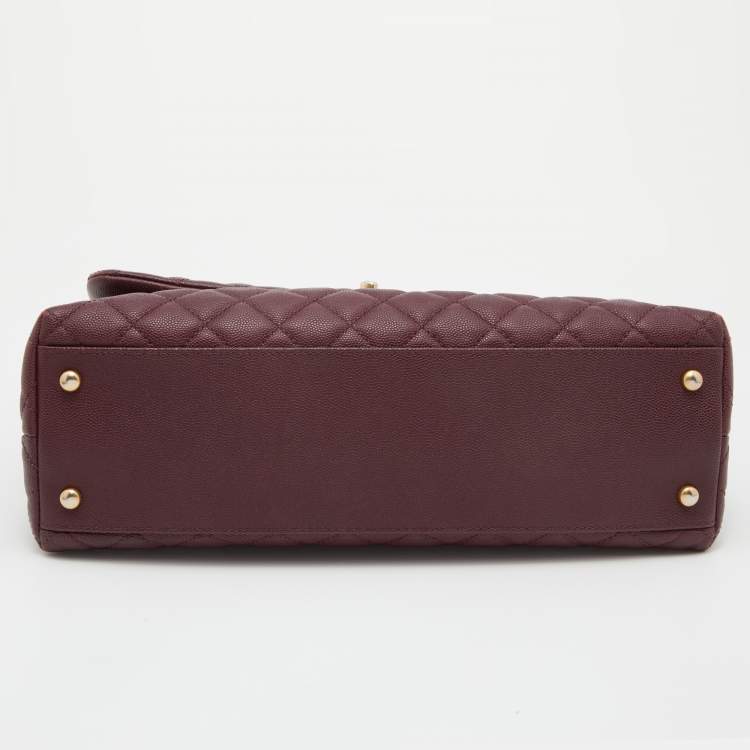 Pre Owned Chanel Burgundy Quilted Caviar Leather and Lizard Coco Flap Top Handle Bag