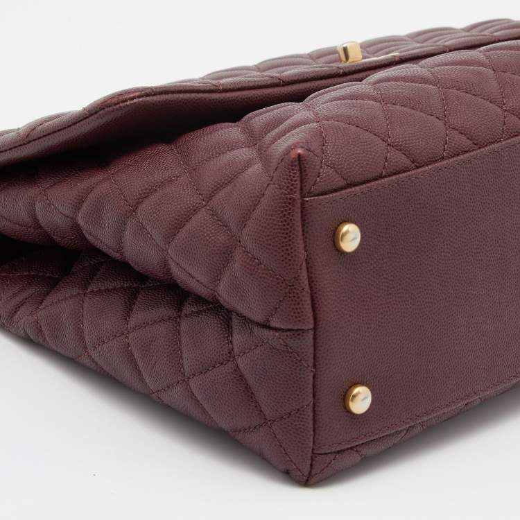 Pre Owned Chanel Burgundy Quilted Caviar Leather and Lizard Coco Flap Top Handle Bag