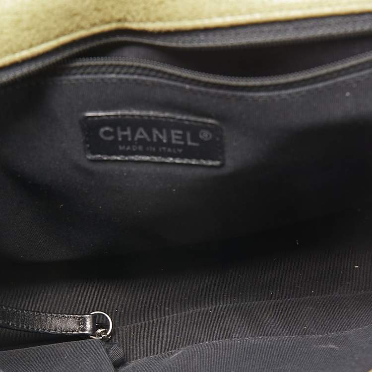 Pre Owned Chanel Olive Green Quilted Suede Large Boy Bag