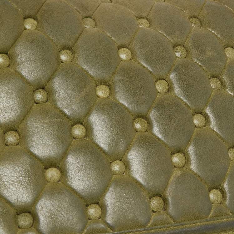 Pre Owned Chanel Olive Green Quilted Suede Large Boy Bag