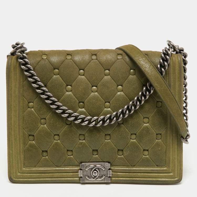 Chanel Olive Green Quilted Suede Large Boy Bag Chanel | The Luxury Closet