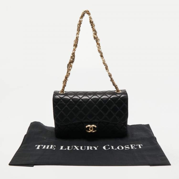 Pre Owned Chanel Black Quilted Leather Medium Westminster Pearl Single Flap Bag         