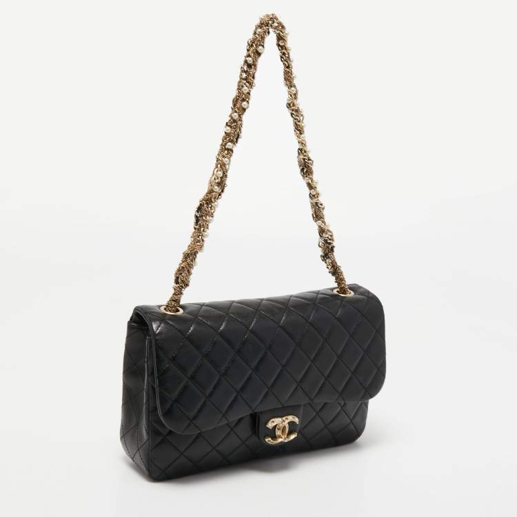 Pre Owned Chanel Black Quilted Leather Medium Westminster Pearl Single Flap Bag         
