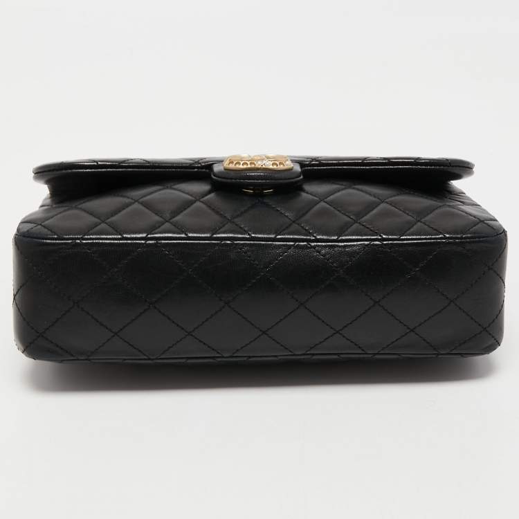 Pre Owned Chanel Black Quilted Leather Medium Westminster Pearl Single Flap Bag         