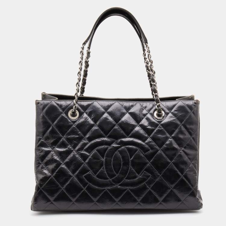 Chanel Dark Grey Quilted Leather Large Shopping Tote Chanel
