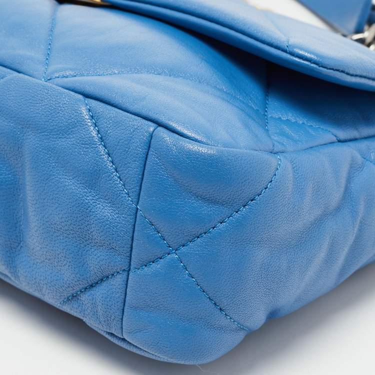 Pre Owned Chanel Blue Quilted Leather CC 19 Flap Bag