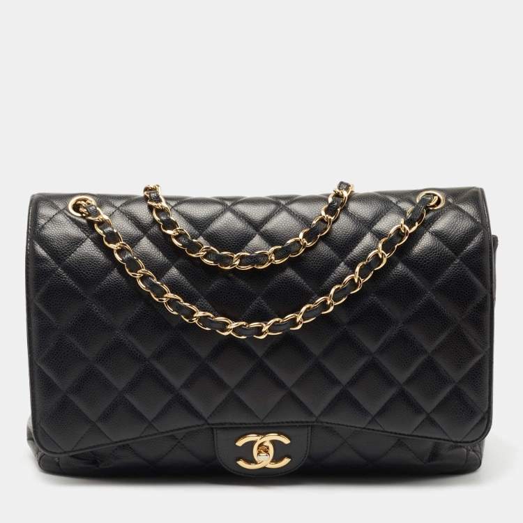 Chanel Maxi Classic Double Flap Black Quilted Caviar Bag