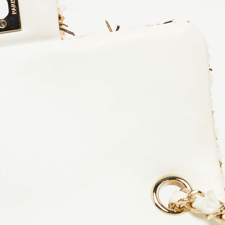Pre Owned Chanel White/Multiicolor Quilted Tweed New Mini Classic Flap Bag